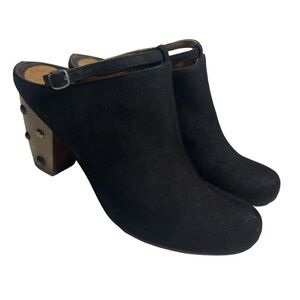 Rachel Comey Mars Mule Womens 9.5 Ankle Strap Slip On Clog Wood Heel Black Suede